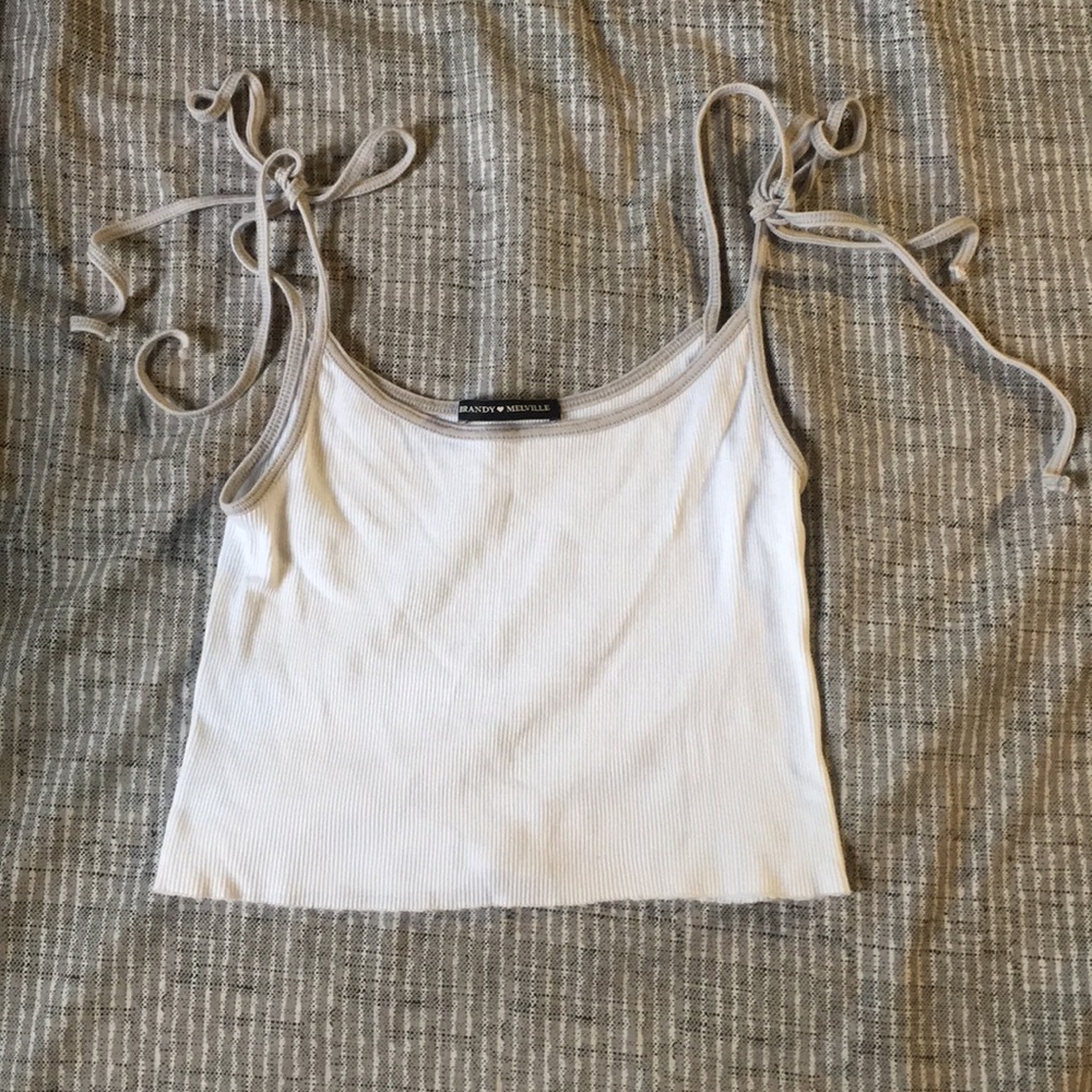 White crop top from brandy Melville, gray straps